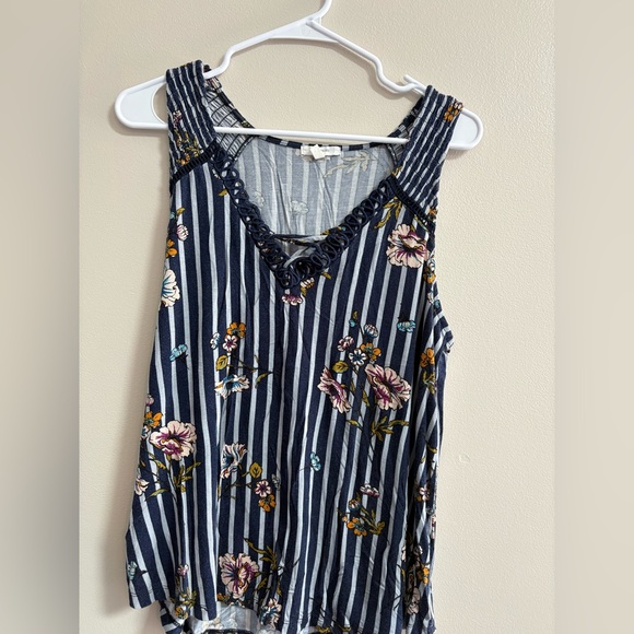 Maurices Tops - Maurices Navy Floral Striped Tank Top